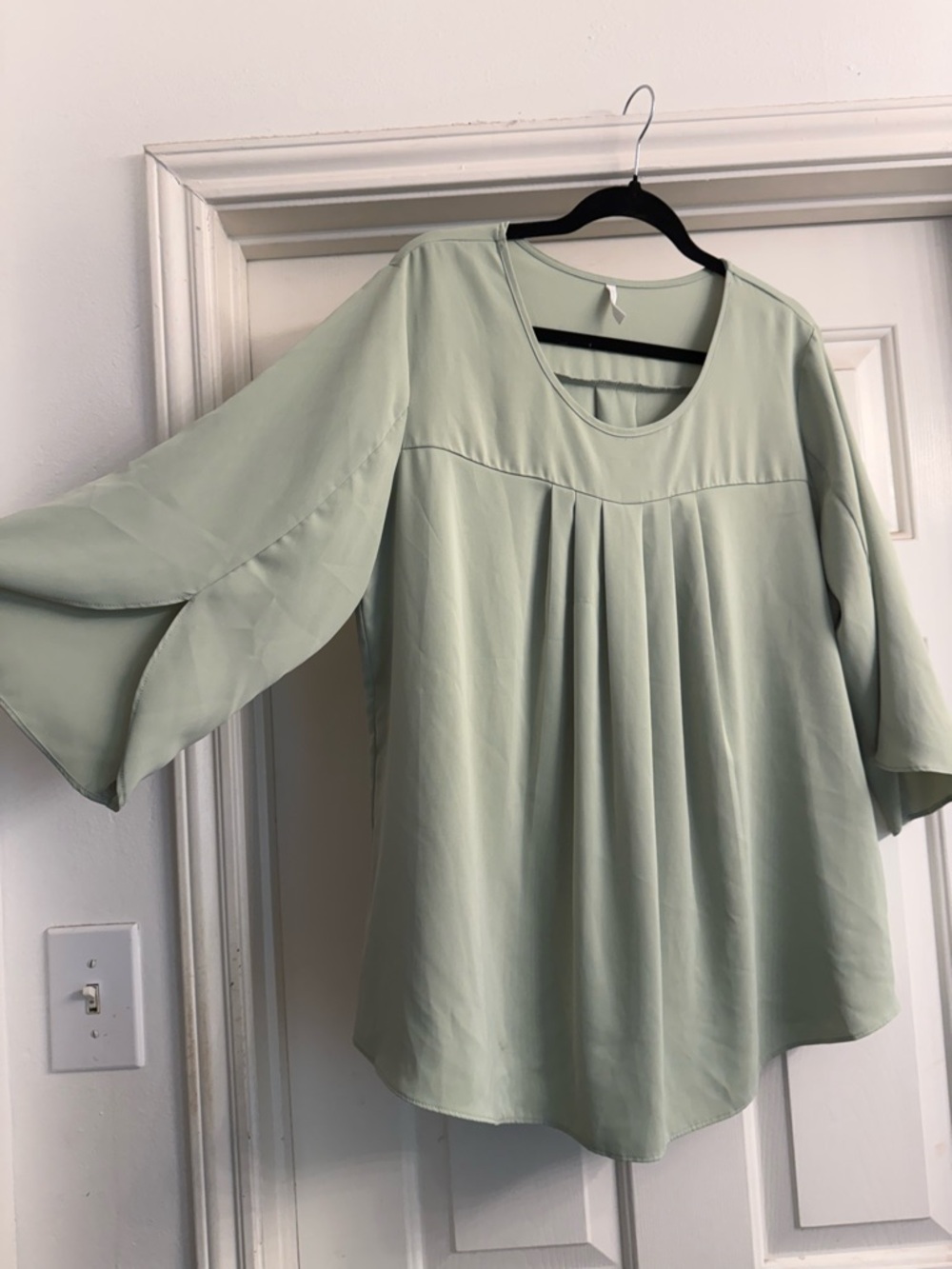 Amazon Sage Green Pleated Scoop-Neck Blouse - Picture 5 of 6